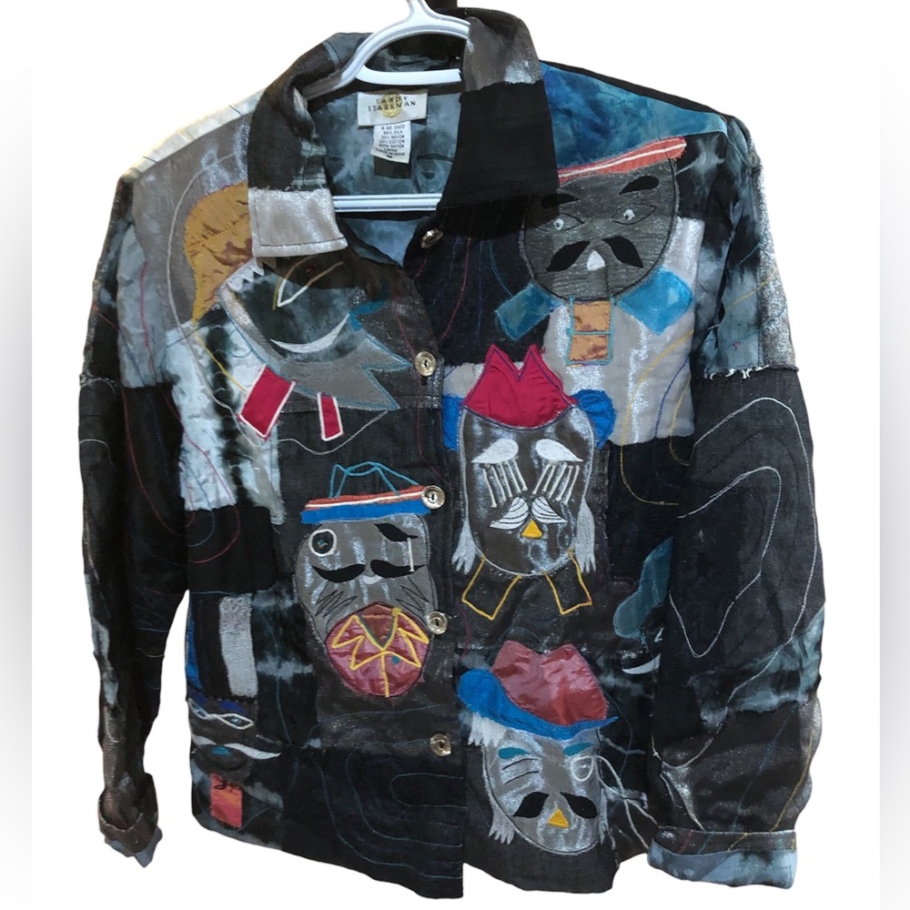 Sandy Starkman Jacket Womens Med Art to Wear Silk Rayon 80's 90's Y2K